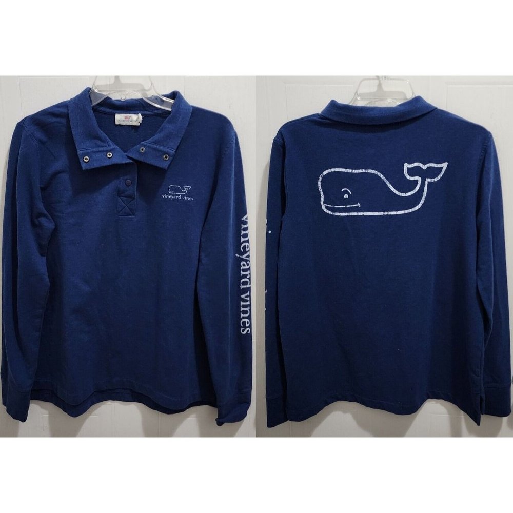 Vineyard Vines Women's Quarter Button Snap Pullover Sweatshirt Blue Size Medium